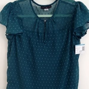 Petite Large Teal Flutter Blouse
